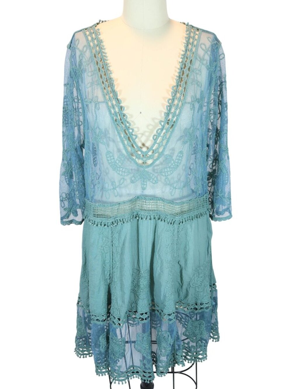 Sheer Mesh Crochet Embroidered Tunic Top One Size Boho Fairy Festival Coverup